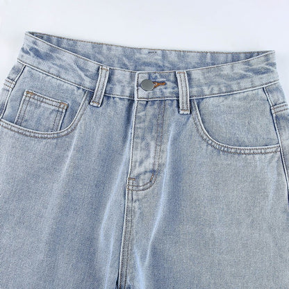 Cute 90s Buttery Print Casual Baggy Straight High Waist Mom Blue Denim Jean Bottom Pant Aesthetic E-Girl Kawaii Korean Japanese Harajuku Streetwear