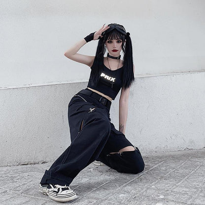 Black Cut Out Oversized Pocket Cargo Pants