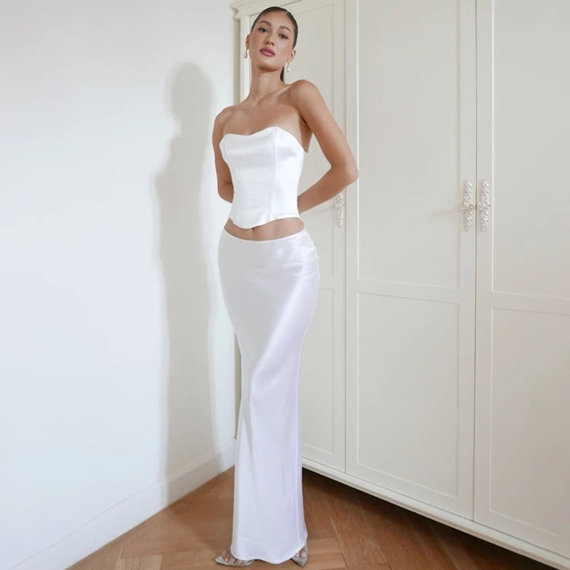 Mermaid Corset Top + Long Satin Skirt