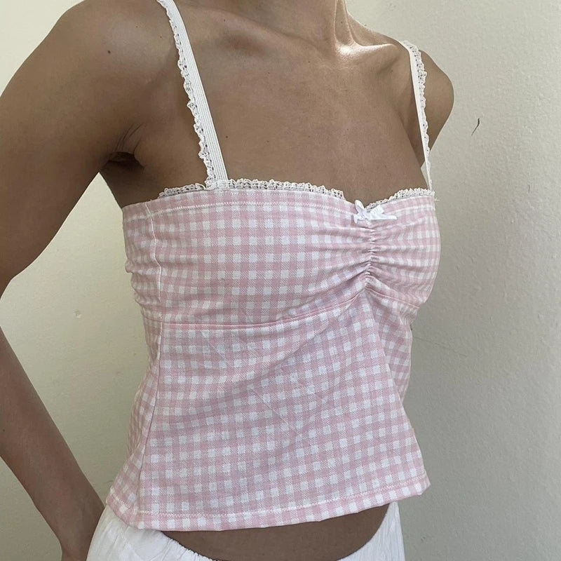 Pink Plaid Bow Crop Top