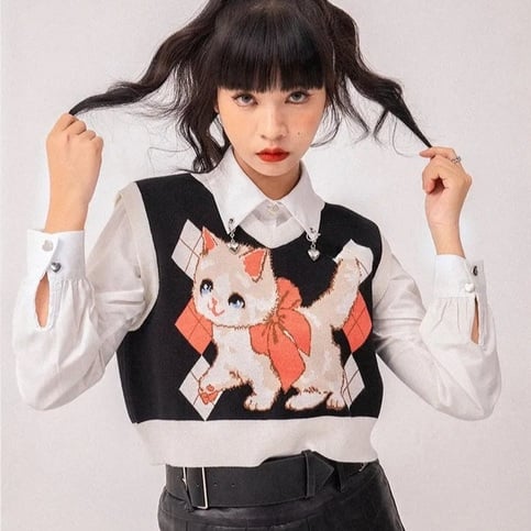 Cat Knit Sweater Vest