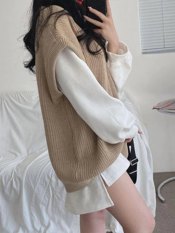 Grey Thick Knit Sweater Vest