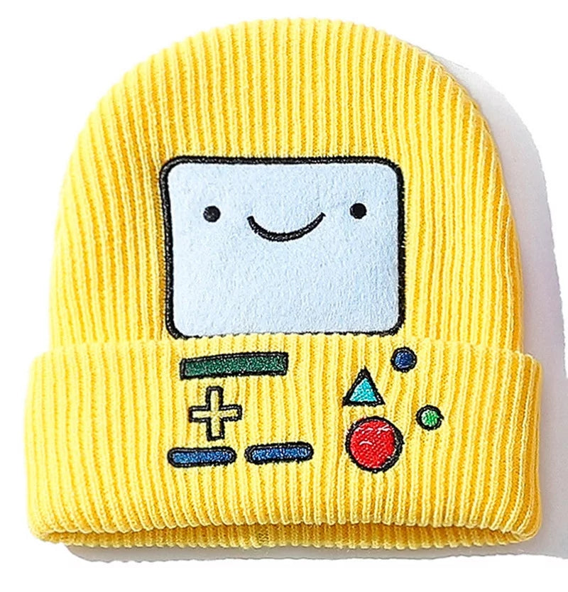 Cute BMO Game Boy Cartoon Embroidery Beanie Knit Winter Cap Hat Unisex Aesthetic Casual Summer E-Girl Kawaii Korean Japanese Harajuku