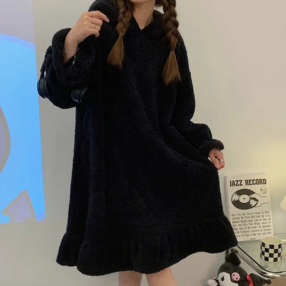 Black Japanese Anime Fleece Pullover Pajamas