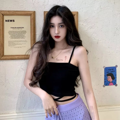 Cute Sexy Sweet Basic Cotton Camisole Sleeveless Crop Top Summer Aesthetic Casual E-Girl Kawaii Korean Japanese Harajuku