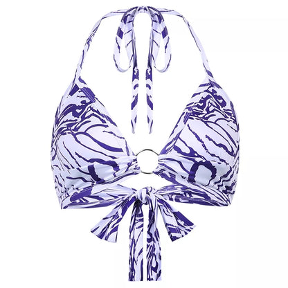 Cute Sexy Tie Dye V-Neck Lace Up Halter Backless Beach Crop Top Summer Aesthetic Casual E-Girl Kawaii Korean Japanese Harajuku