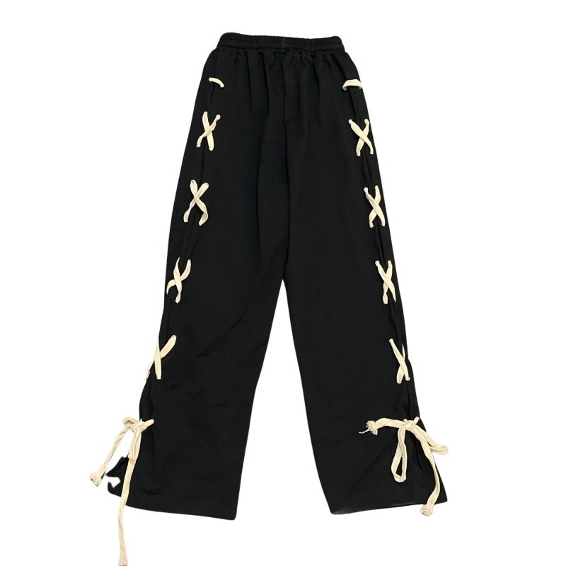 Black Side Bow Bandage High Waist Trousers