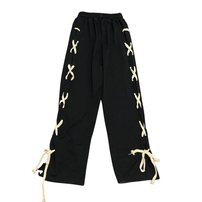Black Side Bow Bandage High Waist Trousers