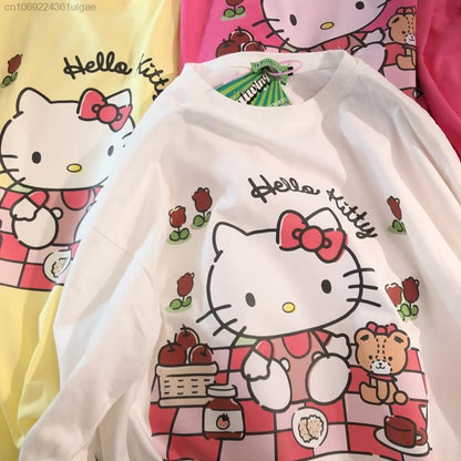 Cat Japanese Anime Print Long Sleeve Shirt