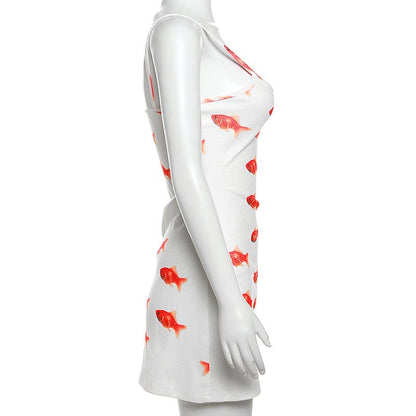 Goldfish Print Ribbed Mini Dress