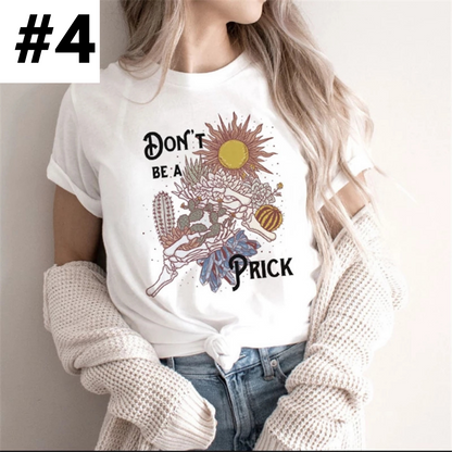 Cute Retro Tarot Card Cresent Moon Sun Print Loose Short Sleeve Shirt Aesthetic Casual E-Girl Kawaii Korean Japanese Harajuku