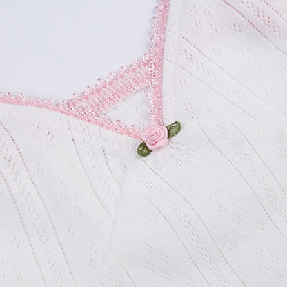 White Lace Pink Trim Flower Corset