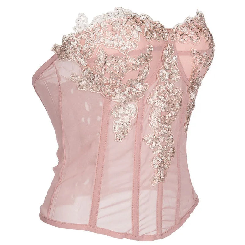 Pink Chiffon Lace Corset