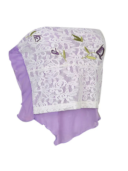 Purple Flower Embroidery Tube Top