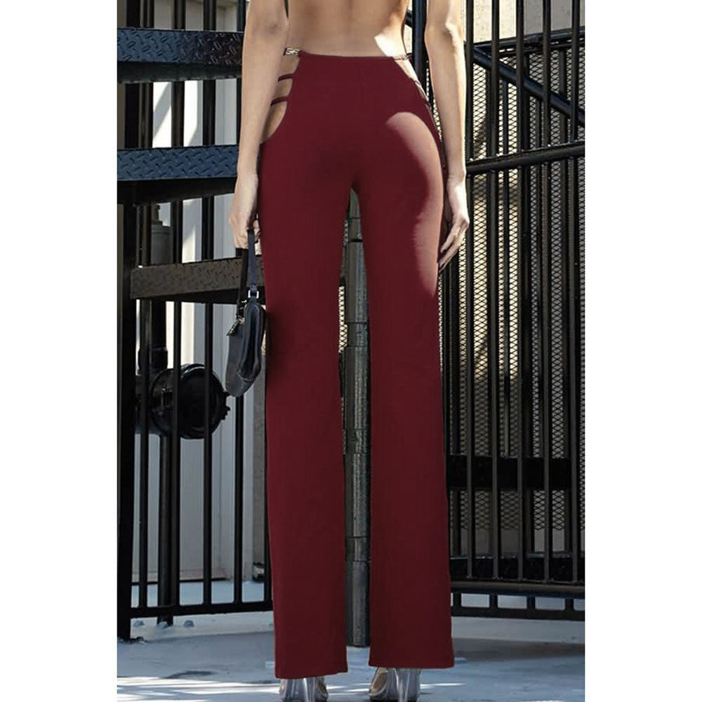 Cute Black Sexy Cut Out Pant Slim Sweat Hallow Out Flare Trousers Bell Bottoms E-Girl Kawaii Korean Japanese Harajuku Retro Streetwear