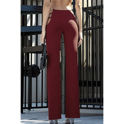 Cute Black Sexy Cut Out Pant Slim Sweat Hallow Out Flare Trousers Bell Bottoms E-Girl Kawaii Korean Japanese Harajuku Retro Streetwear
