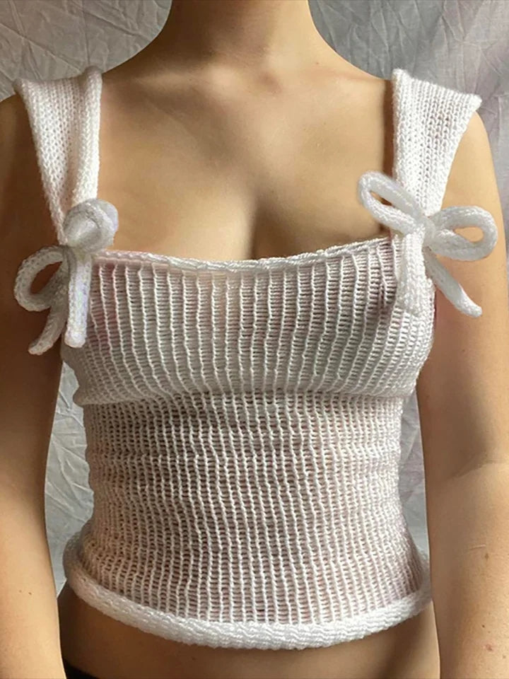 White Bow Knit Tank Top