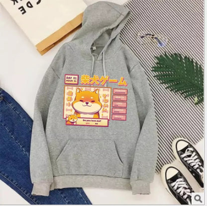Cute Pastel Shiba Inu Dog Cartoon Print 90s Oversized Hoodie Sweater Sweatshirt Pullover Winter E-Girl Kawaii Korean Japanese Harajuku Streetwear
