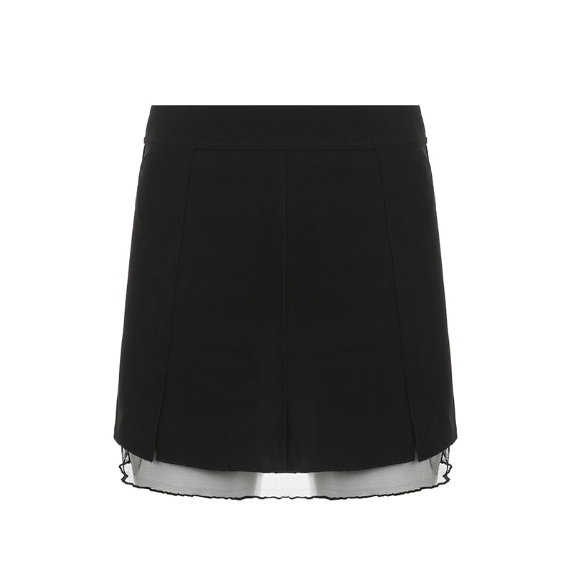 Black Split Mesh Frill Patchwork Mini Skirt