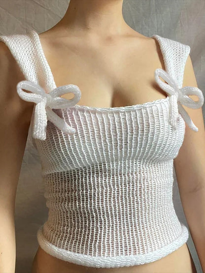 White Bow Knit Tank Top