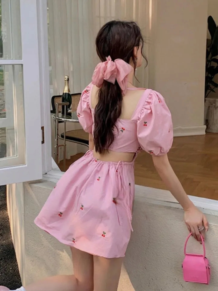 Pink Cherry Backless Mini Dress
