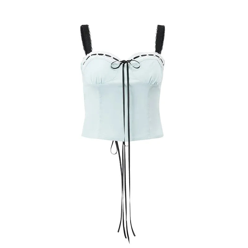 Blue Lace Bandage Slip Tank Top