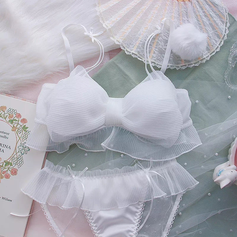 Sweet Bow Mesh Bra + Panties Set