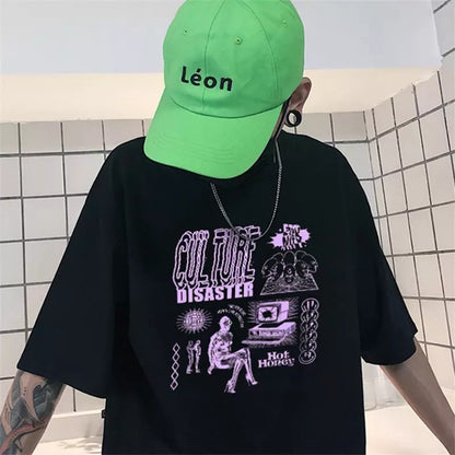 Retro Vintage Graffiti Print Short Sleeve Shirt T-shirt Top Hiphop Goth Punk Summer Casual E-Girl Kawaii Korean Japanese Harajuku Streetwear