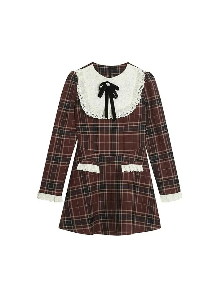 Preppy Plaid Long Sleeve Dress