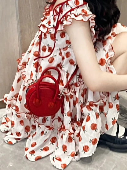Apple Print Ruffle Mini Dress