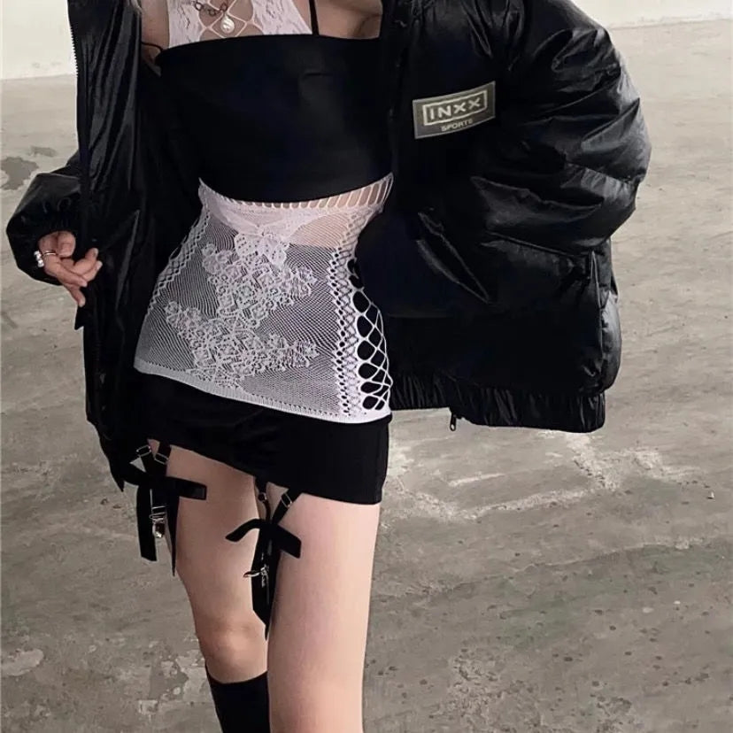 Butterfly Lace Halter Neck Dress + Gloves