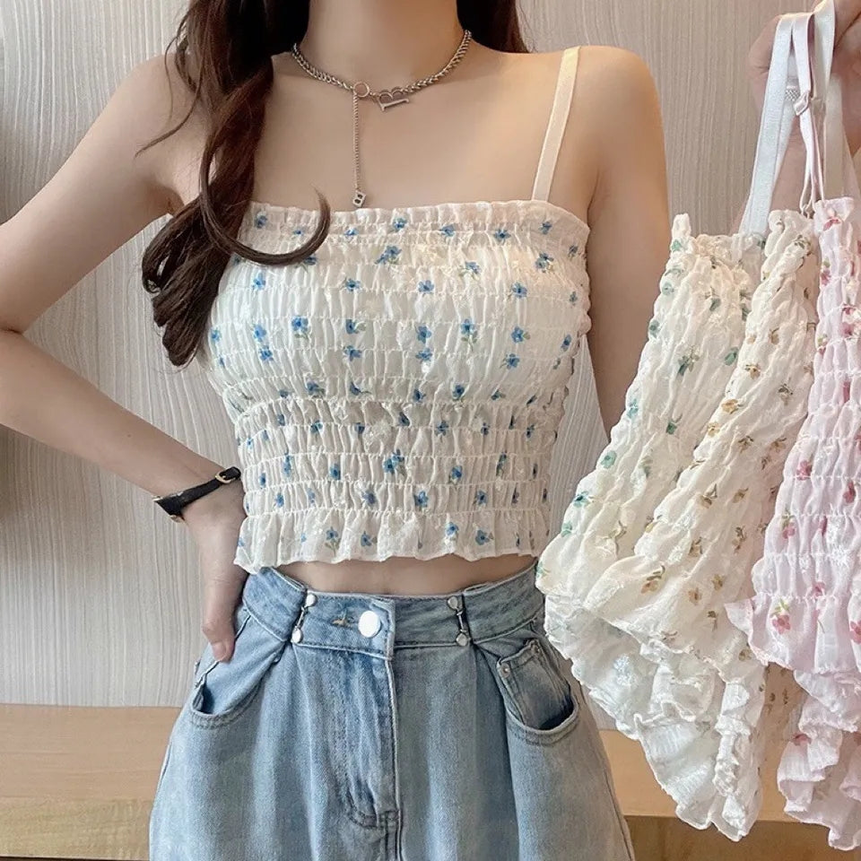 Floral Ruched Backless Crop Top