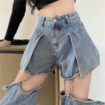 Removable Cut Out Wide Leg Jeans