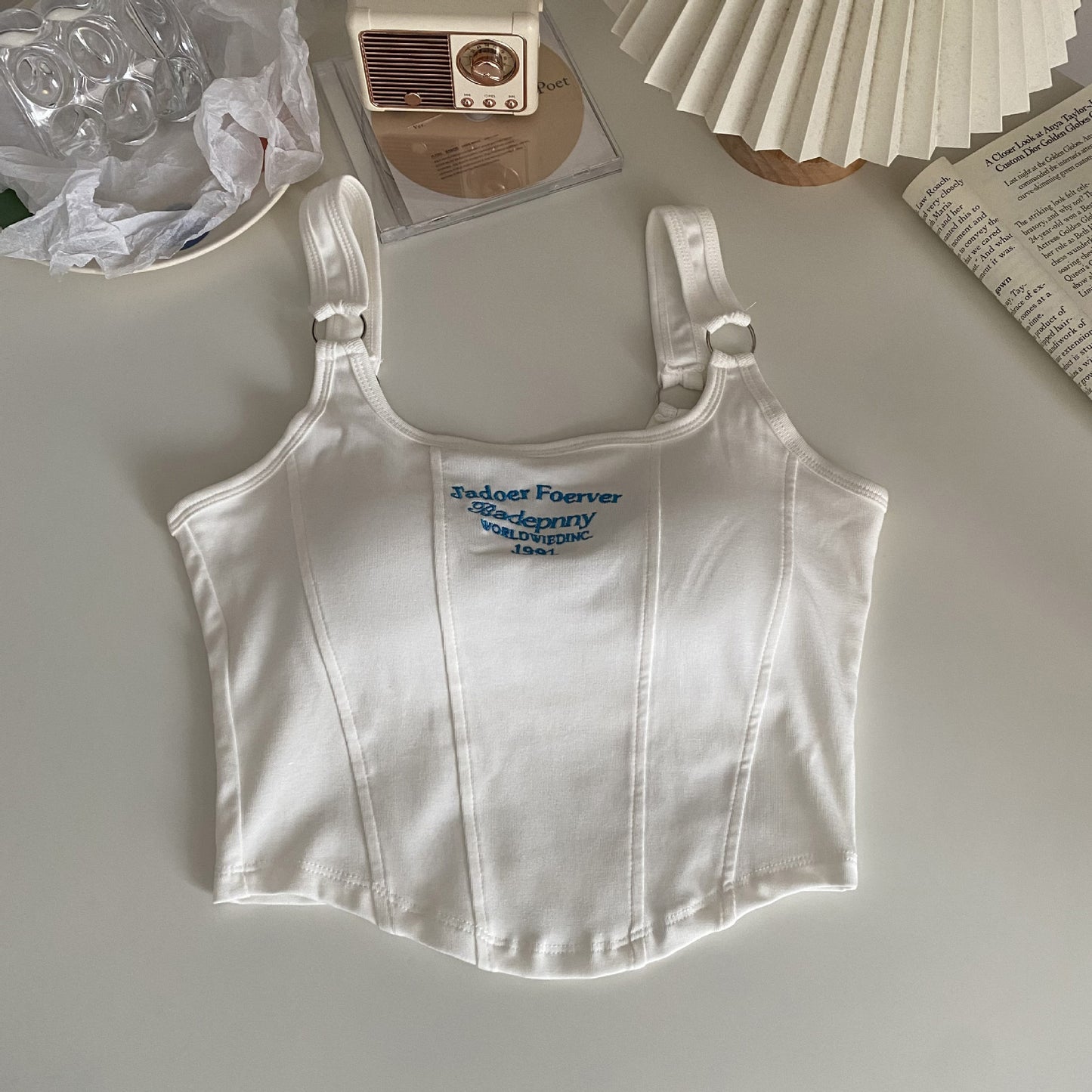 Y2K Letter Embroidery Sleeveless Crop Top