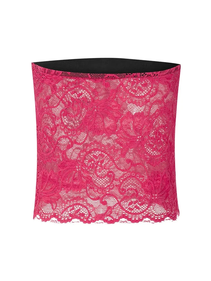 Hot Pink Lace Mesh Tube Top