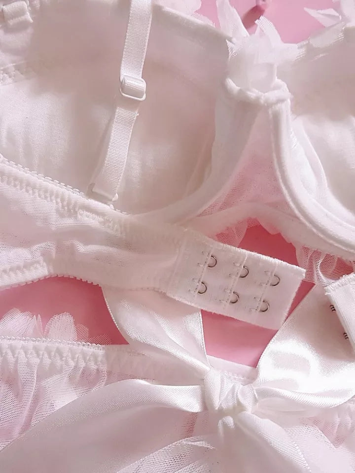 White Lace Petal Japanese Bra + Panties Lingerie