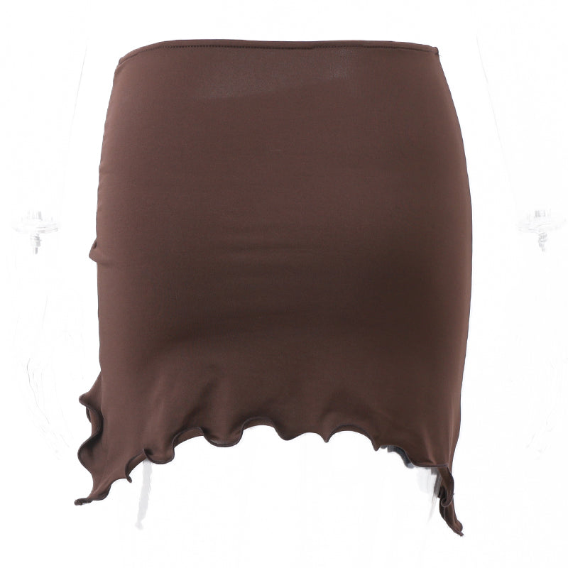 Brown Y2k Irregular Drawstring Low Waist Mini Skirt