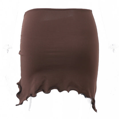 Brown Y2k Irregular Drawstring Low Waist Mini Skirt