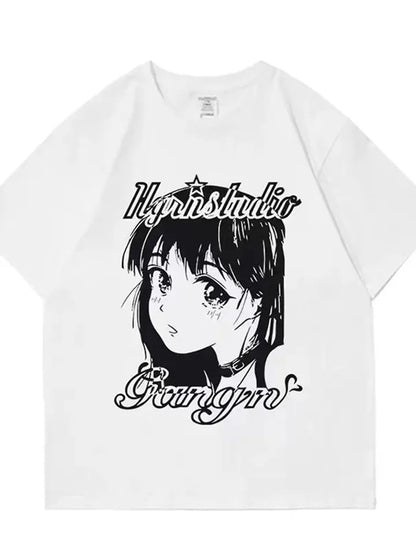 Anime Girl Print Oversized Short Sleeve T-shirt