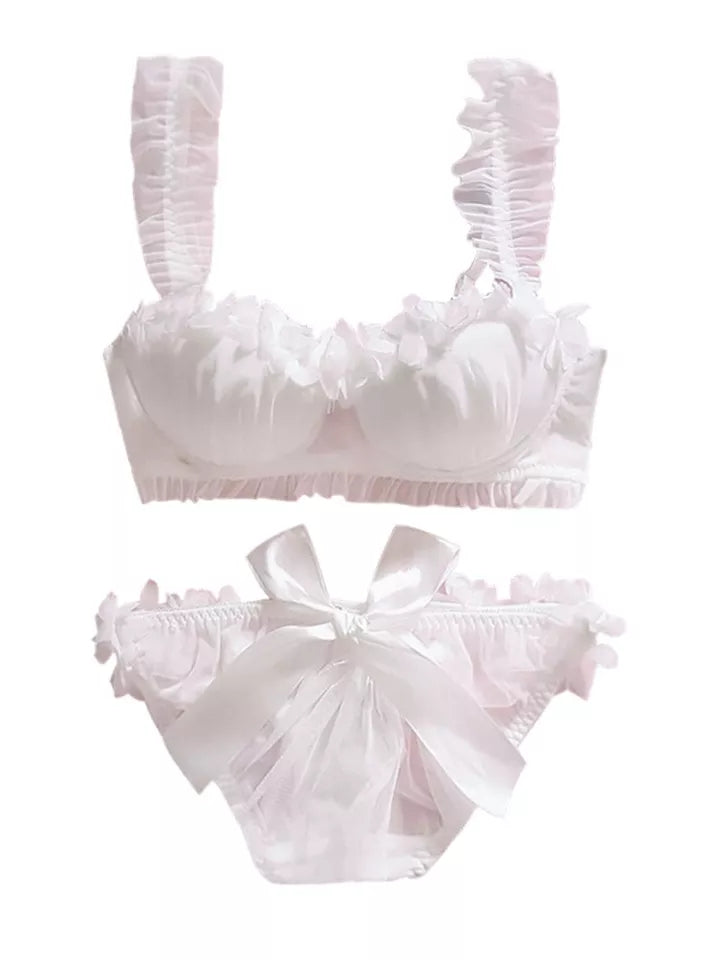 White Lace Petal Japanese Bra + Panties Lingerie