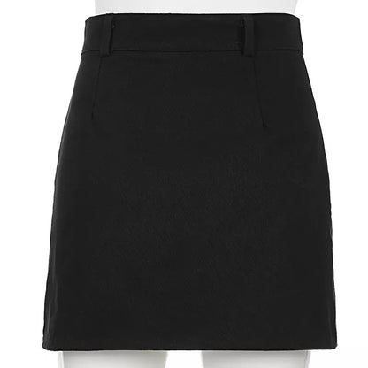 Sexy Black Goth Punk Demin Metal Chain Patchwork High Waisted Mini Skirt Zipper Split A-line E-Girl Kawaii Korean Japanese Harajuku Retro Streetwear