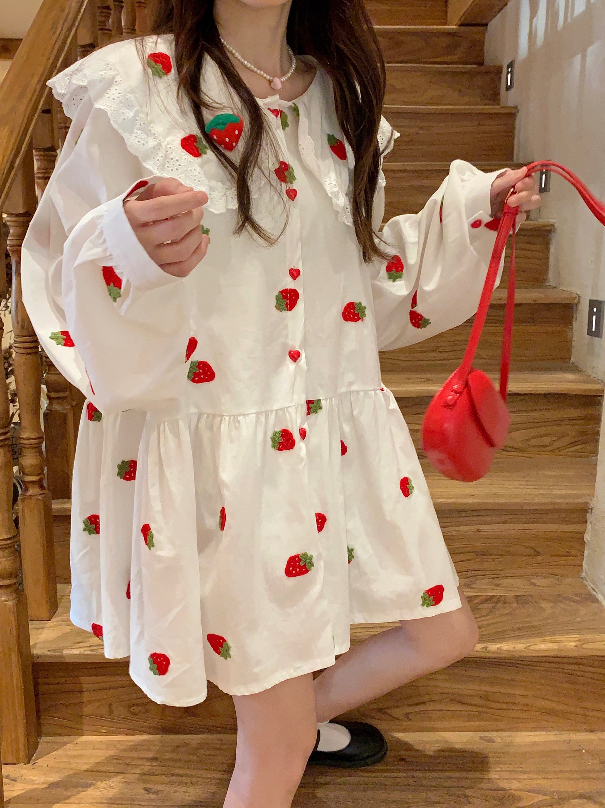 Strawberry Peterpan Collar Ruffle Mini Dress