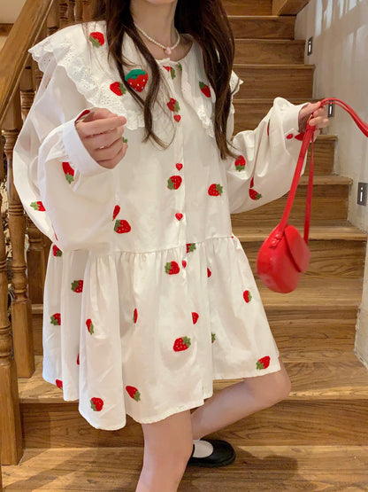Strawberry Peterpan Collar Ruffle Mini Dress