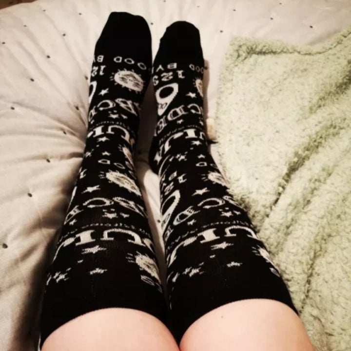 Cute Black Ouija Board Magic Star Moon Print Socks Punk Goth Aesthetic Casual E-Girl Kawaii Korean Japanese Harajuku