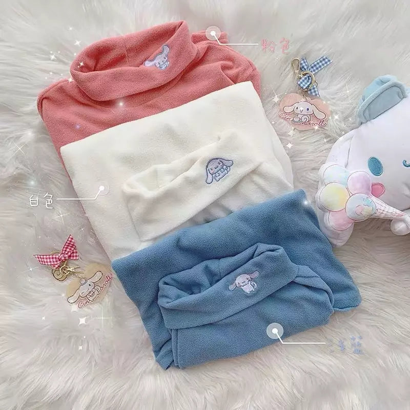 Cute Anime Japanese Embroidery Turtleneck High Collar Long Sleeve Shirt Pullover Aesthetic