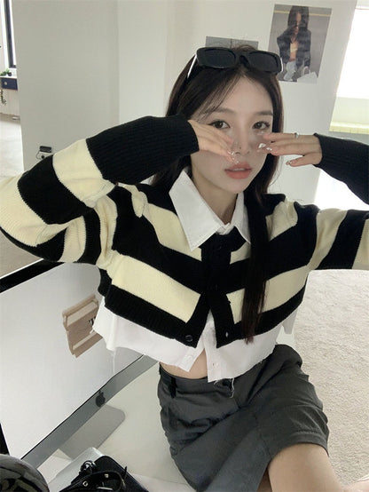 2PCS Stripe Sweater + White Shirt