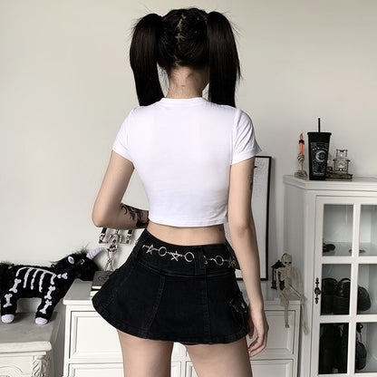 Rabbit Print Short Sleeve Crop Top