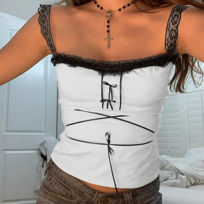 Lace Shoulder Bow Tank Top