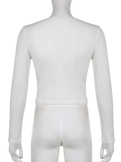 White Ribbed Lace Long Sleeve Shirt