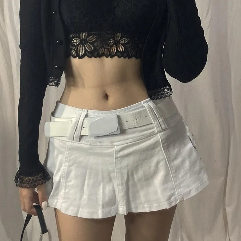 White Denim A-Line Low Waist Skirt